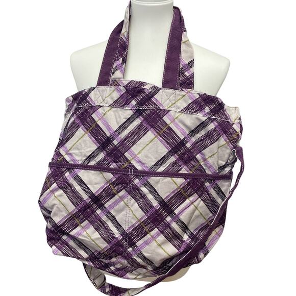 Thirty One Purple Plaid Retro Metro Canvas Handbag Adjustable Strap Tote Bag - Picture 7 of 7